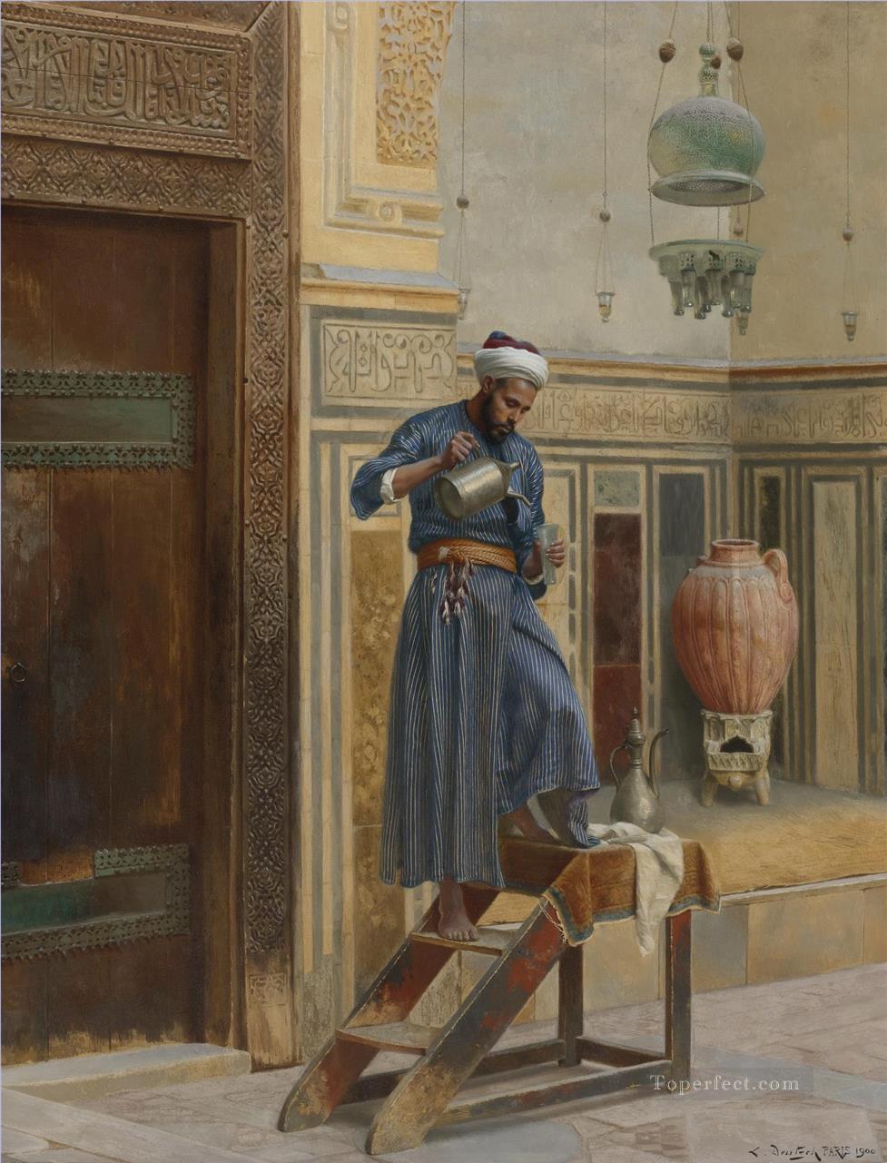 EL ENCENDEDOR DE LA LÁMPARA Ludwig Deutsch Orientalismo Árabe Pintura al óleo